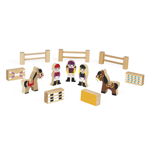 JANOD Mini story centre équestre avec figurines en bois