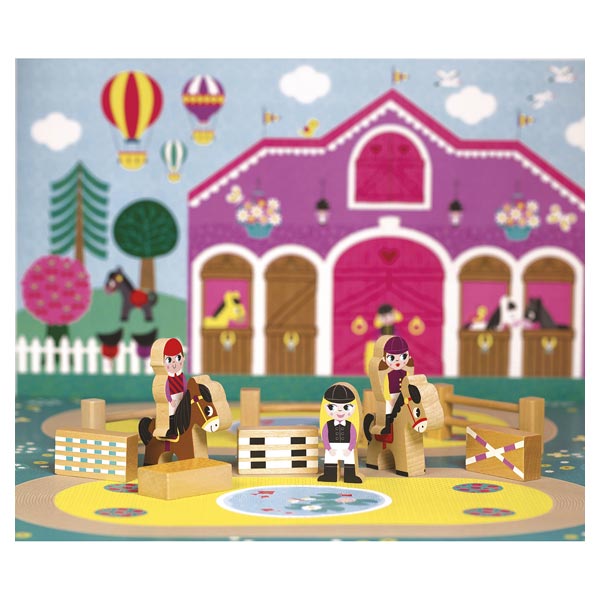JANOD Mini story centre équestre avec figurines en bois