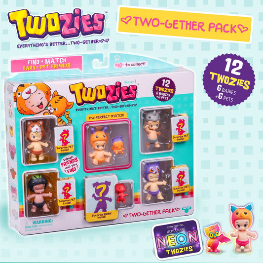 TWOZIES Pack 12 figurines bébés et animaux
